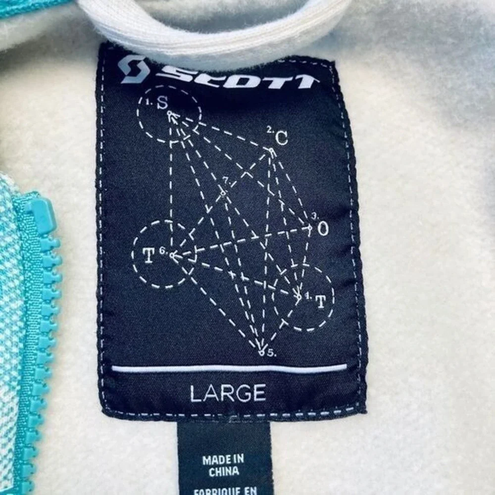 Scott Sports Hoodie Men‎ Large Teal White All Over Print Full Zip Fleece Jacket
